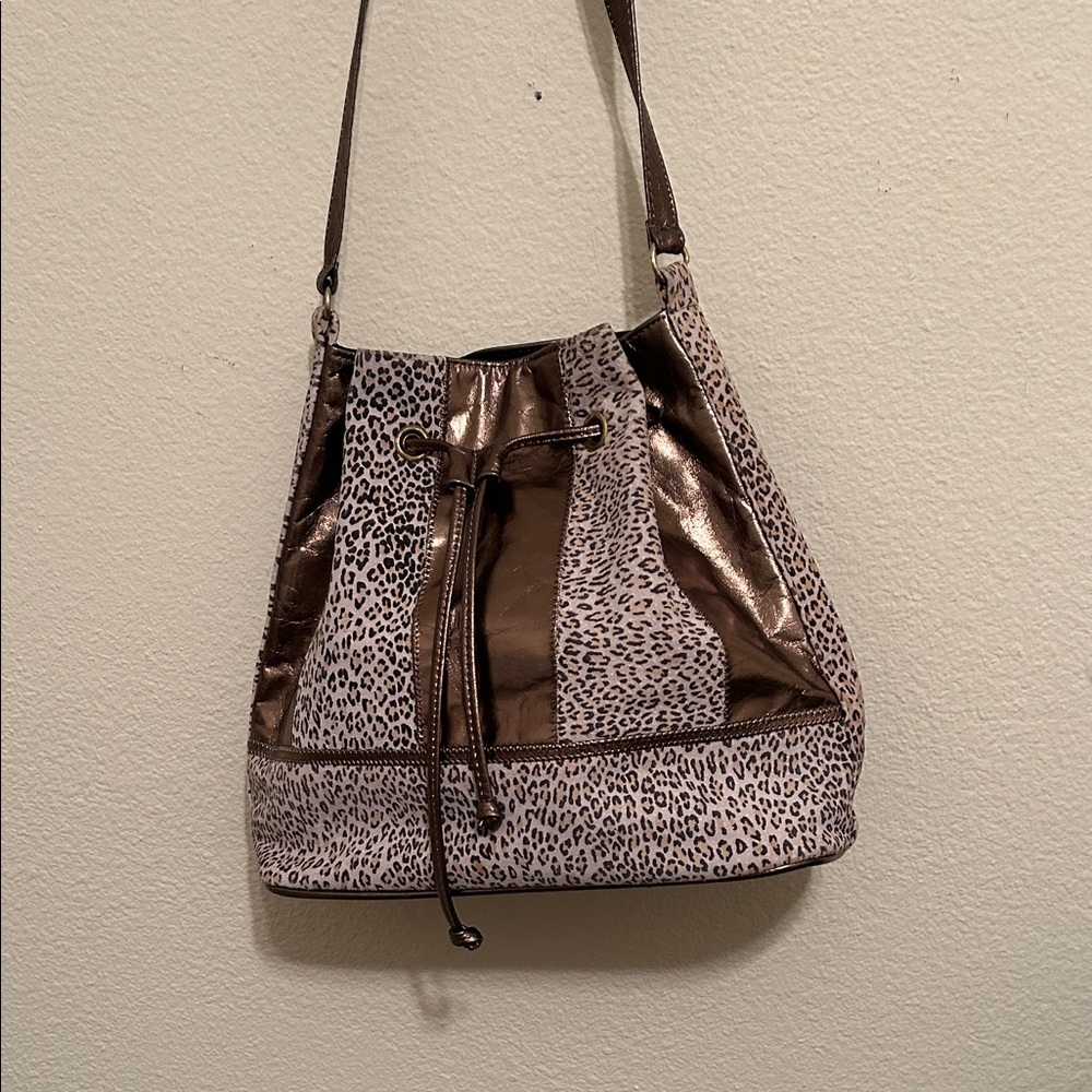 Noble Handbag Brown Leather and Leopard Print Shoulder Bag